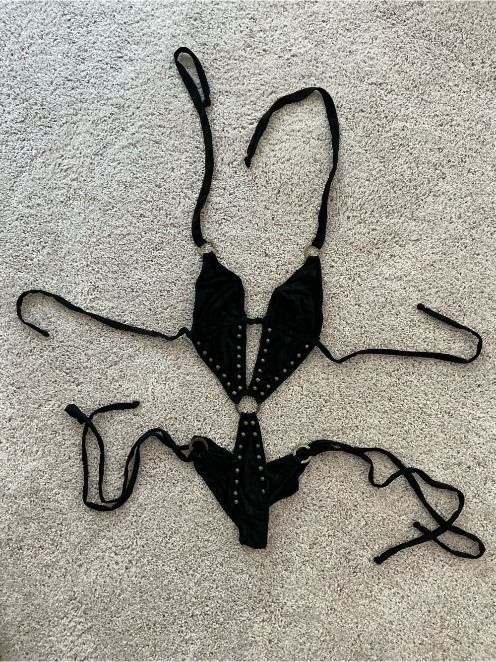 Black Studded Cutout swimsuit with Ring Detail